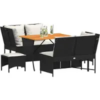vidaXL 5-delige Loungeset met kussens poly rattan zwart
