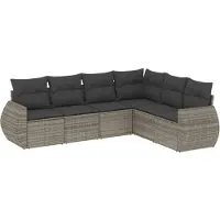 vidaXL 6-delige Loungeset met kussens poly rattan grijs