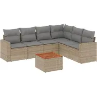 vidaXL 7-delige tuinmeubelset met kussens, beige, van polyrotan