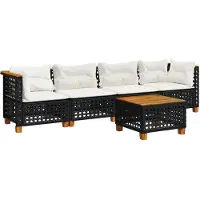 vidaXL 5-delige Loungeset met kussens poly rattan zwart