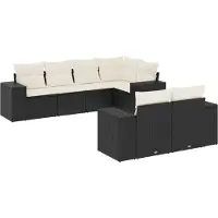 vidaXL 7-delige tuinmeubelset met kussens, zwart, polyrotan