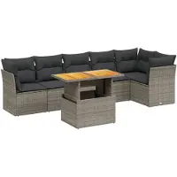 vidaXL 7-delige Loungeset met kussens poly rattan grijs