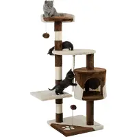 Lionto krabpaal 112 cm, stabiel, compact & met grot en sisaltouw, bruin/beige