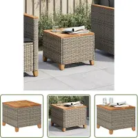 The Living Store Buitentafel - Tuintafel - Tuintafel 45x45x37 cm poly rattan en acaciahout grijs - Patiotafel - Bistrotafel - Kleine Tafel