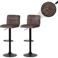 Mendler Set van 2 barkrukken -G87, barkruk barstoel, in hoogte verstelbaar draaibaar, chenille stof (465g/m²) ~ bruin