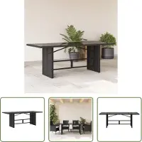The Living Store Zwarte Tafel - Tuin Tafel - Tuintafel met glazen blad 190x80x75 cm poly rattan zwart - Ratan Tafel - Buitentafel - Eetkamertafel