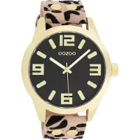 Oozoo dameshorloge met leren armband, beige en zwart, analoog, quartz, model UOC1098A