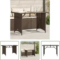 The Living Store Buitentafel - Tuin Tafel - Tuintafel met glazen blad 110x68x70 cm poly rattan bruin - Eetkamertafel - Patio Set - Terrastafel