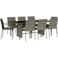 vidaXL 9-delige tuinset met kussens, grijs, polyrotan