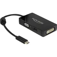 DeLOCK Premium USB-C naar HDMI, DVI en VGA adapter met DP Alt Mode / zwart - 0,15 meter