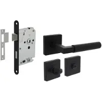 Intersteel deurbeslag set toiletslot 63/8 zwart met deurkruk Baustil op rozet 55x55mm en WC-sluiting - zwart