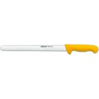 Arcos Wurstsnijmes , model Prof 293400, met lemmet van roestvrij staal Nitrum en een ergonomisch, geel gekleurd polypropyleen handvat. Lemmetlengte: 30 cm. In displayverpakking