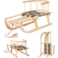 Greenblue Houten slee van massief beuken.Met afneembare rugleuning, stoffen bekleding en trekkoord