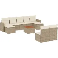 vidaXL 10-delige Loungeset met kussens poly rattan beige