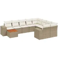 vidaXL 10-delige Loungeset met kussens poly rattan beige