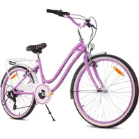 Sun baby Heart Bike Kinderfiets 24 inch meisjes van 8 tot 12 jaar, Paars, Fiets voor een meisje met 7 versnellingen, bagagedrager, metalen spatborden, V-brake, kettingkast
