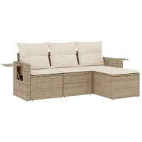 vidaXL 4-delige tuinmeubelset met kussens, beige, polyrotan
