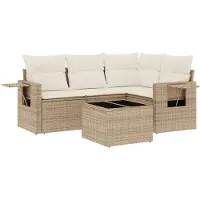 vidaXL 5-delige tuinmeubelset met kussens, beige, van polyrotan