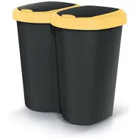 Prosperplast Compacta B Duo - Prullenbak - 40L - één compartiment twee deksels - Geel / Zwart