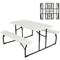 KOMFOTTEU Campingtafel met stoelen, inklapbaar, biertentgarnituur, 3-delig met 1 biertafel en 2 bierbanken, picknicktafel, opvouwbaar en ruimtebesparend, campingset, tuingarnituur, draagbaar, voor