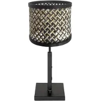 Steinhauer Zwarte tafellamp Stang 3707ZW met draai schakelaar en naturel met zwart bamboe kap