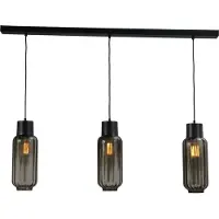 Masterlight Eetkamer hanglamp Lett ll 3-lichts zwart met smoke glas
