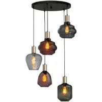 Masterlight 5-lichts vide hanglamp - goud - Porto met verschillende glazen