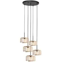 Steinhauer Hanglamp Breeza-Beach 4522ZW zwart met 5 bamboe kappen Ø20 cm