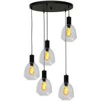 Masterlight 5-lichts vide hanglamp - zwart - Porto met Nicolette clear glazen