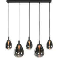 Mexlite Hanglamp Glimsy 5-lichts zwart met smoke glas