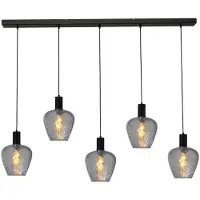Masterlight 5-lichts hanglamp - zwart - Porto met Diamond smoke glazen