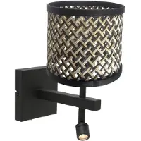 Steinhauer Zwarte wandlamp Stang 3701ZW met leeslamp en naturel zwart bamboe kap