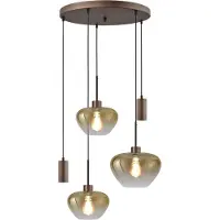 Masterlight 5-lichts hanglamp Genua bruin met 2x goud glas Ø 24cm - 1x Ø 29cm en 2x pendel