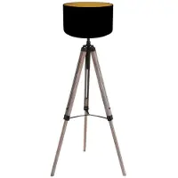 Mexlite Vloerlamp Triek 4107ZW driepoot met een zwart goud linnen kap