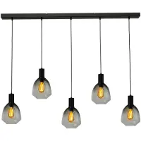 Masterlight 5-lichts hanglamp - zwart - Porto met Nicolette green glazen