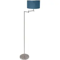 Steinhauer Staalkleurige vloerlamp Bella 3881ST met blauwe velours kap