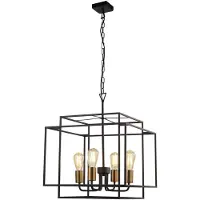 Searchlight Strakke hanglamp Crate 4-lichts zwart met goud