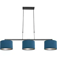 Steinhauer Hanglamp Stang 3464ZW Zwart + Kap Velours Blauw 3 lichts