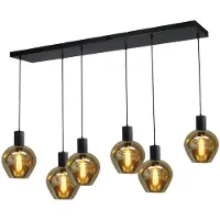 Masterlight Zwarte hanglamp eetkamer Bounty 6-lichts rond glas