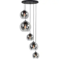 Highlight 5-lichts hanglamp Fantasy zwart met smoke glas