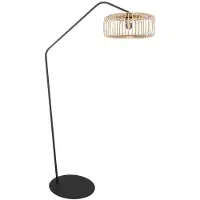 Steinhauer Zwarte Vloerlamp Zig-Zag met Naturelkleurige Bamboe Kap