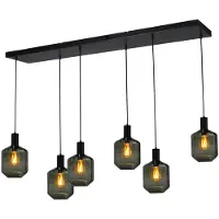 Masterlight 6-lichts hanglamp - zwart - Porto met Jagger green glazen