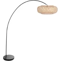 Steinhauer Booglamp solva zwart met rotan kap Ø 60cm