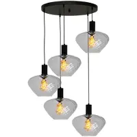 Masterlight 5-lichts vide hanglamp - zwart - Porto met Blossom clear glazen