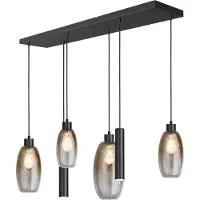 Masterlight Glazen hanglamp Olive 4x glas - 2x Run - zwart