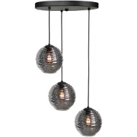 Highlight 3 Lichts Hanglamp Fantasy Zwart Met Ribbel Glas