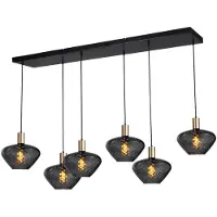 Masterlight 6-lichts hanglamp - goud - Porto met Blossom smoke glazen