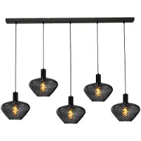 Masterlight 5-lichts hanglamp - zwart - Porto met Blossom smoke glazen