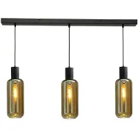 Masterlight Zwarte hanglamp eetkamer Bounty 3-lichts cilindrisch glas