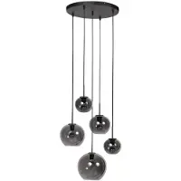 Steinhauer 5-lichts hanglamp HaloSwap rond zwart en smoke glas